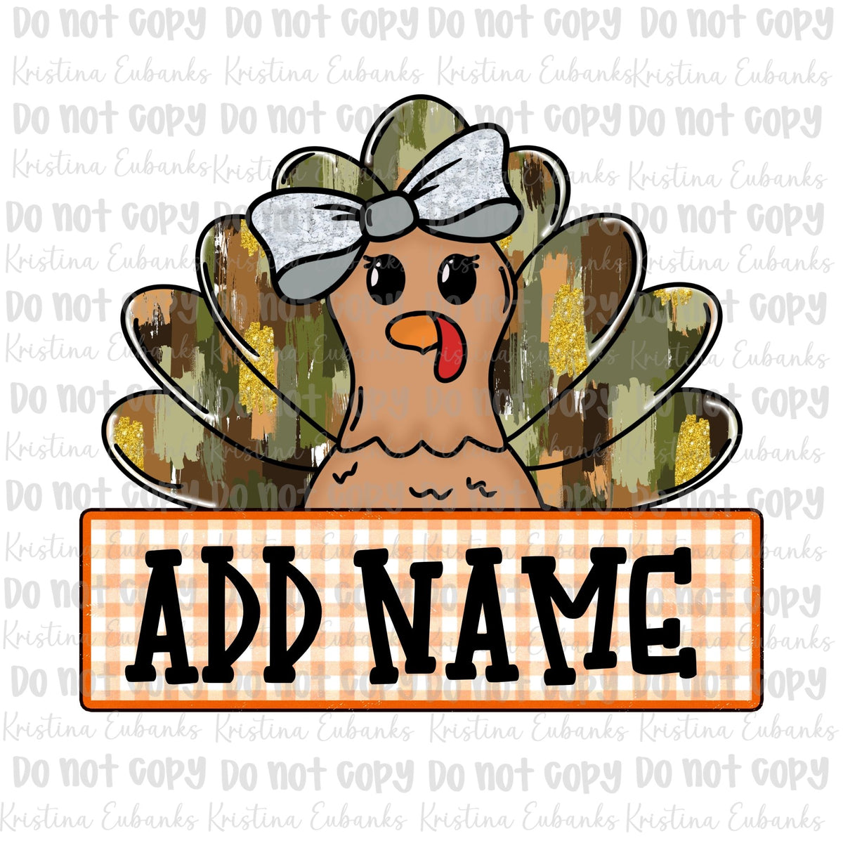 Glitter Camo Girl Turkey with bow PNG (Digital Download)