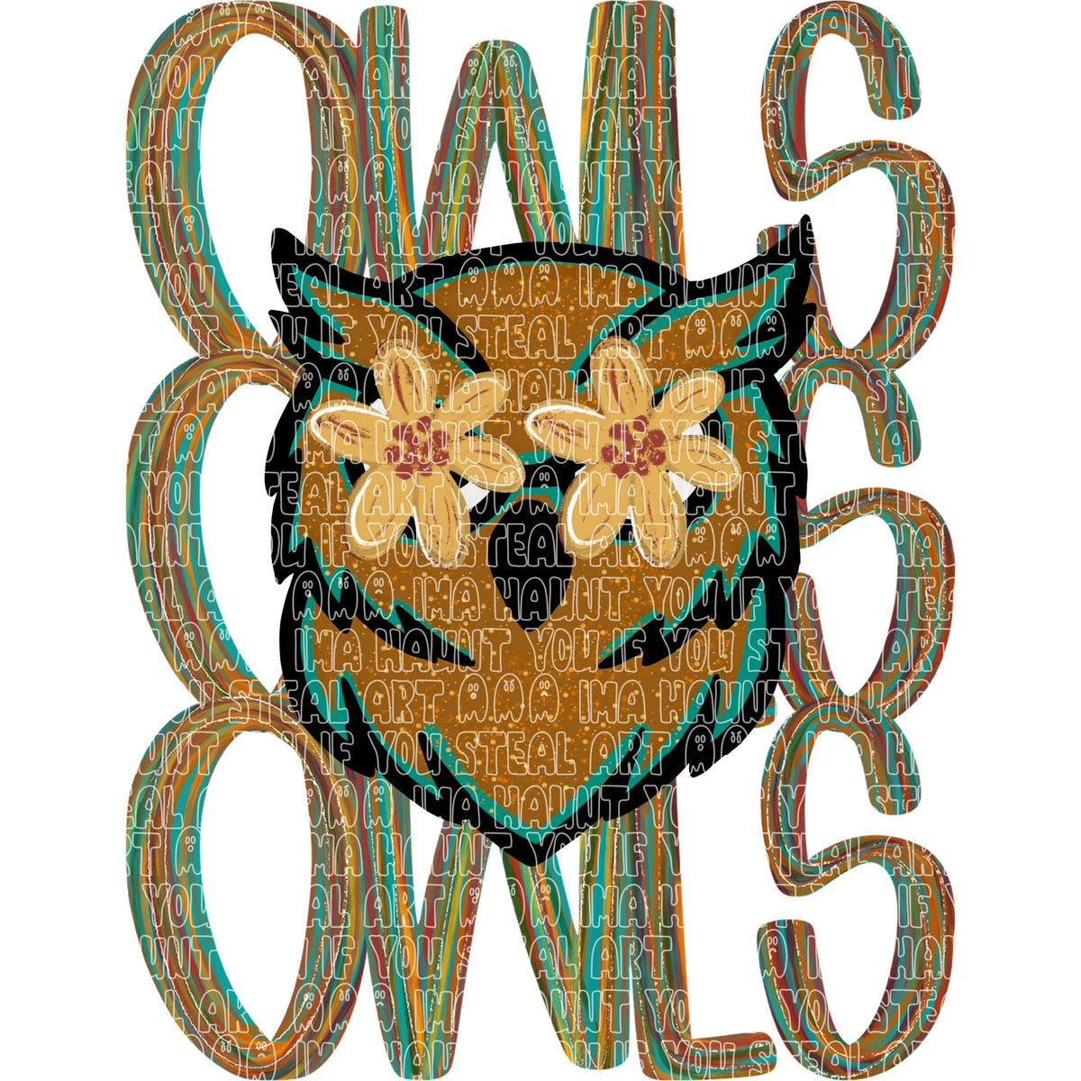 Floral Owls Mascot Front pocket design included Digital PNG only