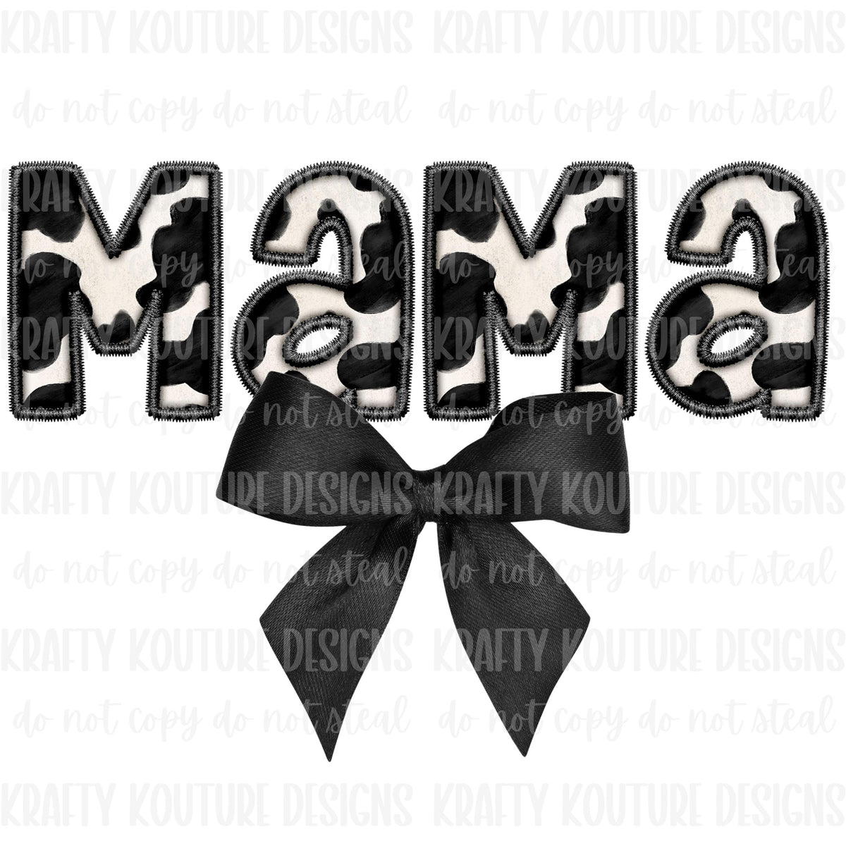 Faux Embroidery Cow hide mama with Bow PNG