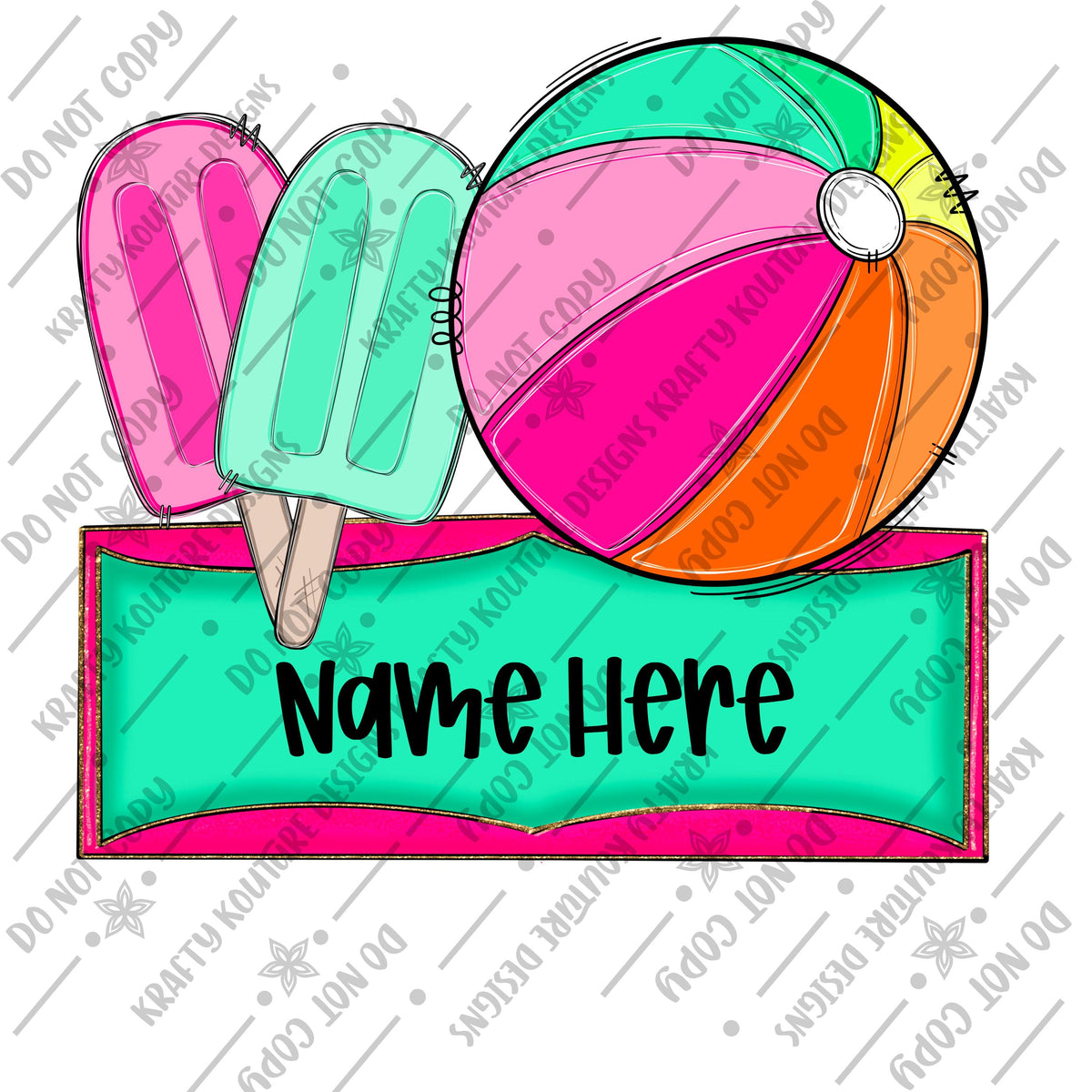 Beach Ball popsicles Name plate Digital png