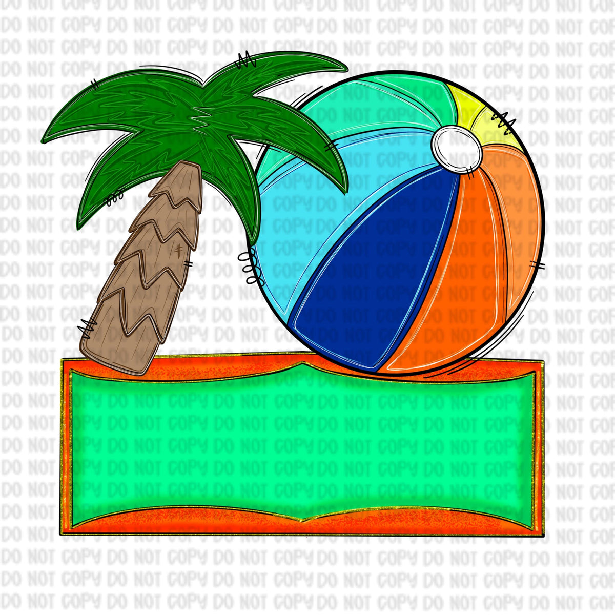 Beach Ball Palm Tree boys name plate png