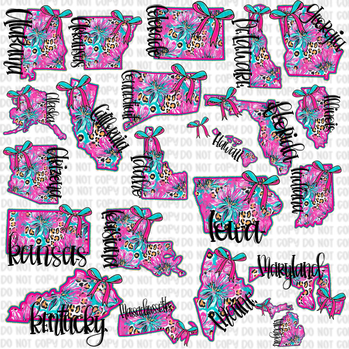 Tropical State PNG Bundle: Bow Pocket Design included all 50 states included