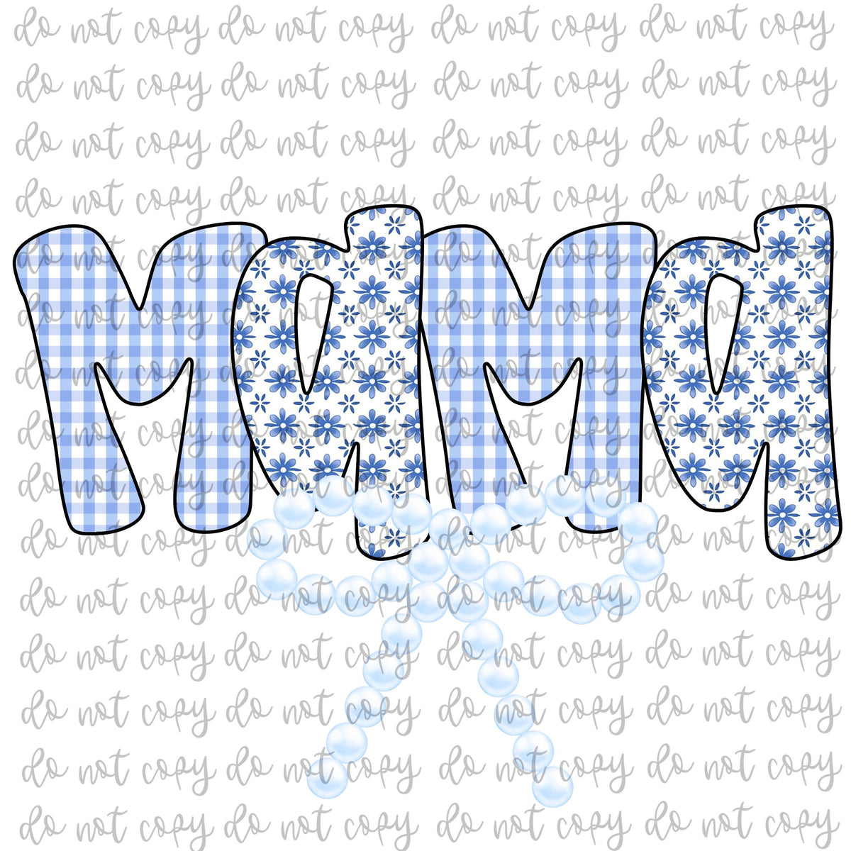 Gingham Floral Mama 2 Digital PNG Pearl bow