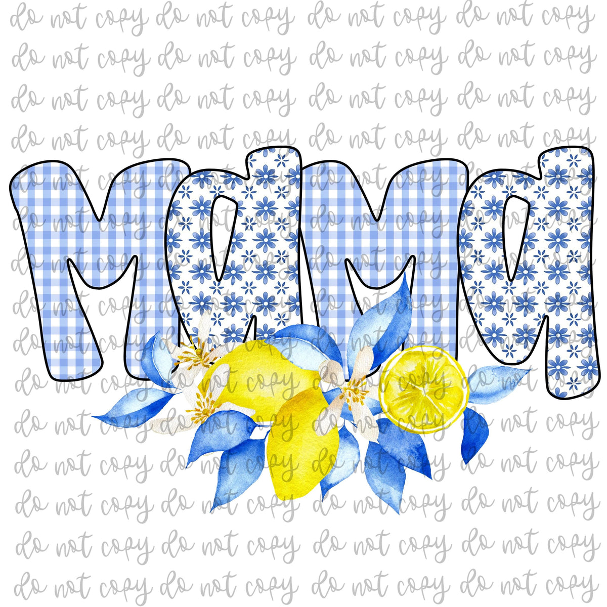 Gingham Floral Mama Lemons Digital PNG