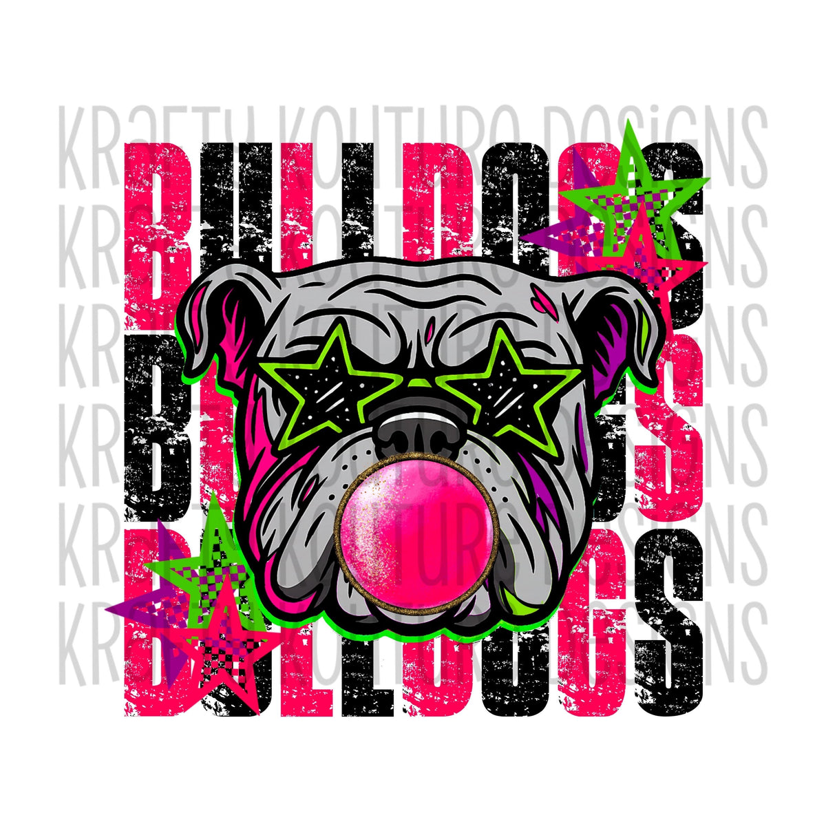 Bubblegum Mascot Bulldogs Front pocket matching bow included, digital file only