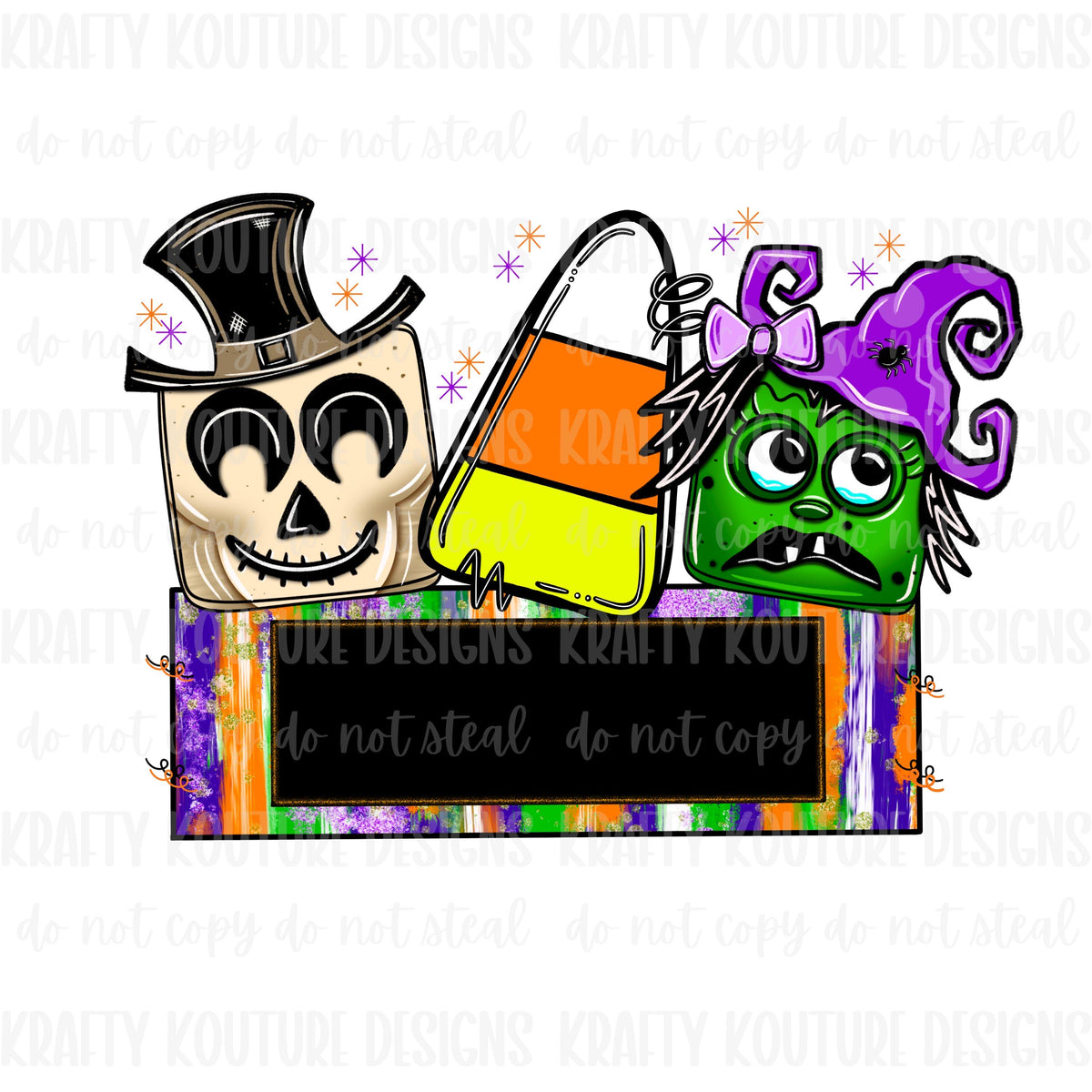 Candy and Witches Halloween Name Plate digital PNG