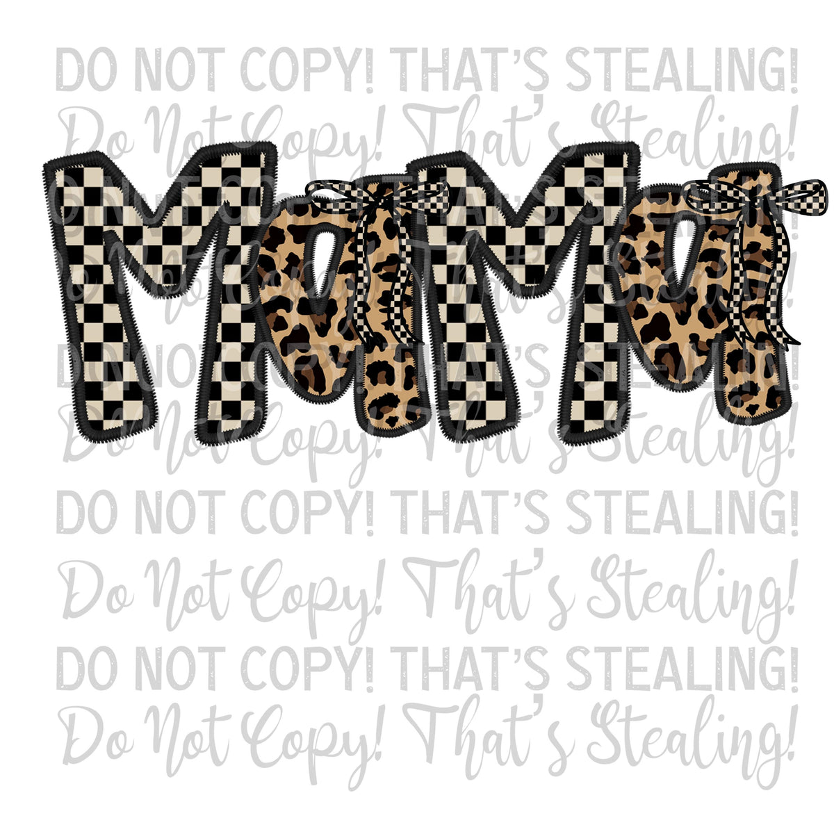 Checkered Cheetah Mama PNG: Faux Embroidery Design (Digital Download)