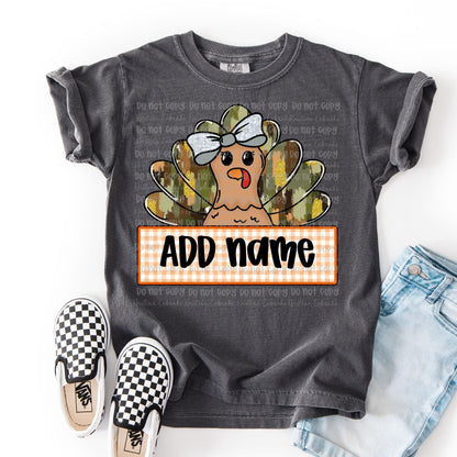 Glitter Camo Girl Turkey with bow PNG (Digital Download)