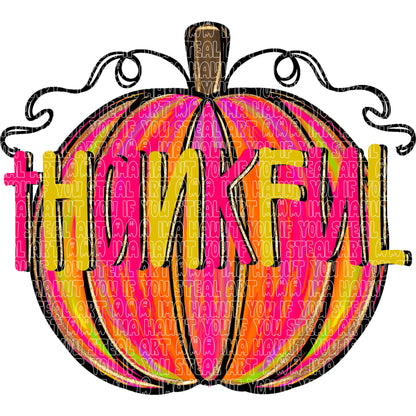 Neon Thankful Pumpkin Digital PNG