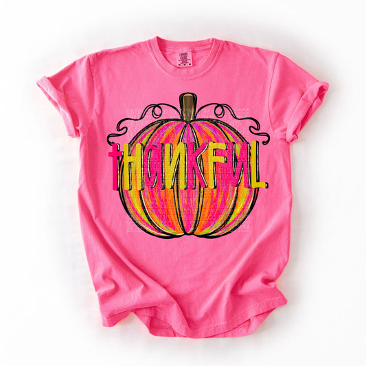 Neon Thankful Pumpkin Digital PNG