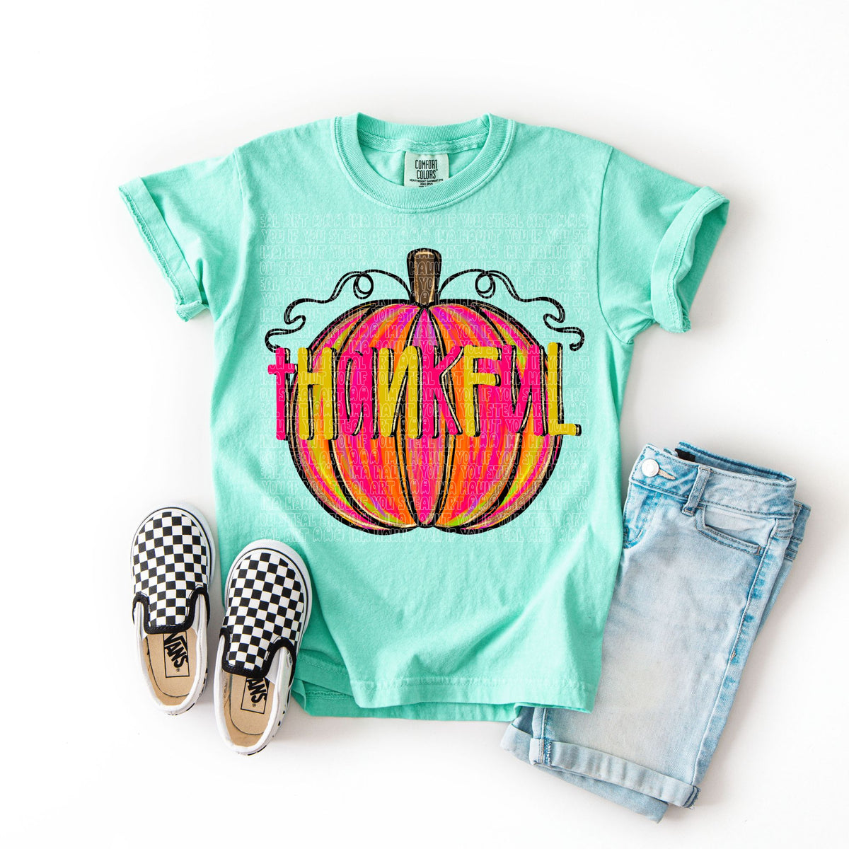 Neon Thankful Pumpkin Digital PNG