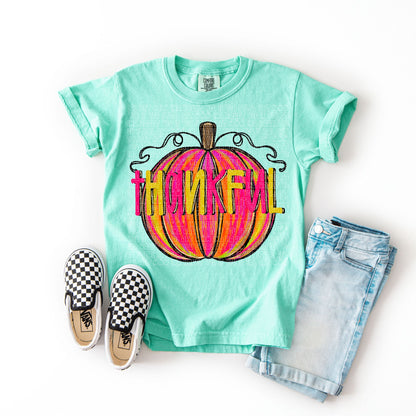 Neon Thankful Pumpkin Digital PNG
