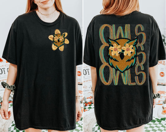 Floral Owls Mascot Front pocket design included Digital PNG only