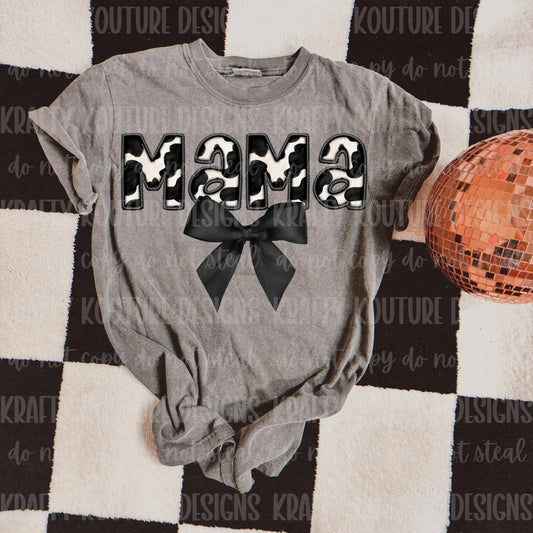 Faux Embroidery Cow hide mama with Bow PNG