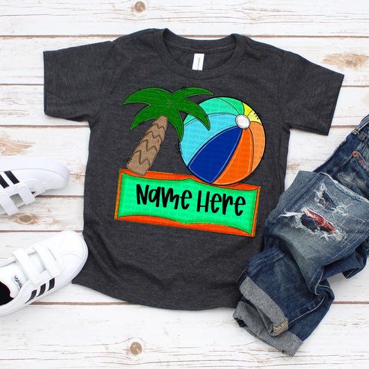 Beach Ball Palm Tree boys name plate png