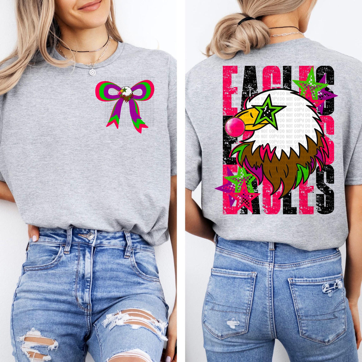 Bubblegum Eagles mascot distressed with matching front bow digital png