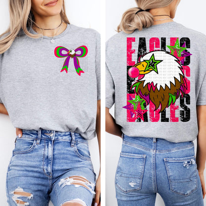 Bubblegum Eagles mascot distressed with matching front bow digital png
