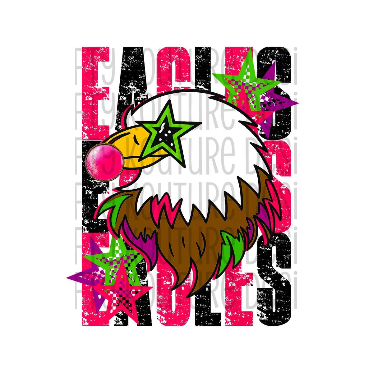 Bubblegum Eagles mascot distressed with matching front bow digital png
