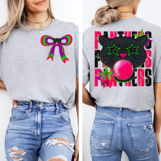 Bubblegum Mascot Panthers distressed with matching front bow png