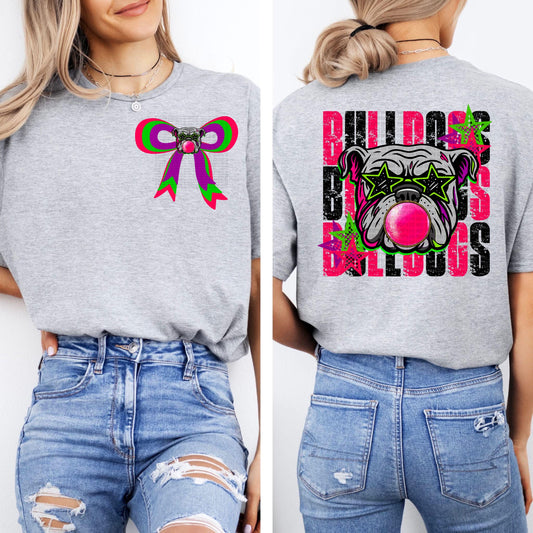 Bubblegum Mascot Bulldogs Front pocket matching bow included, digital file only