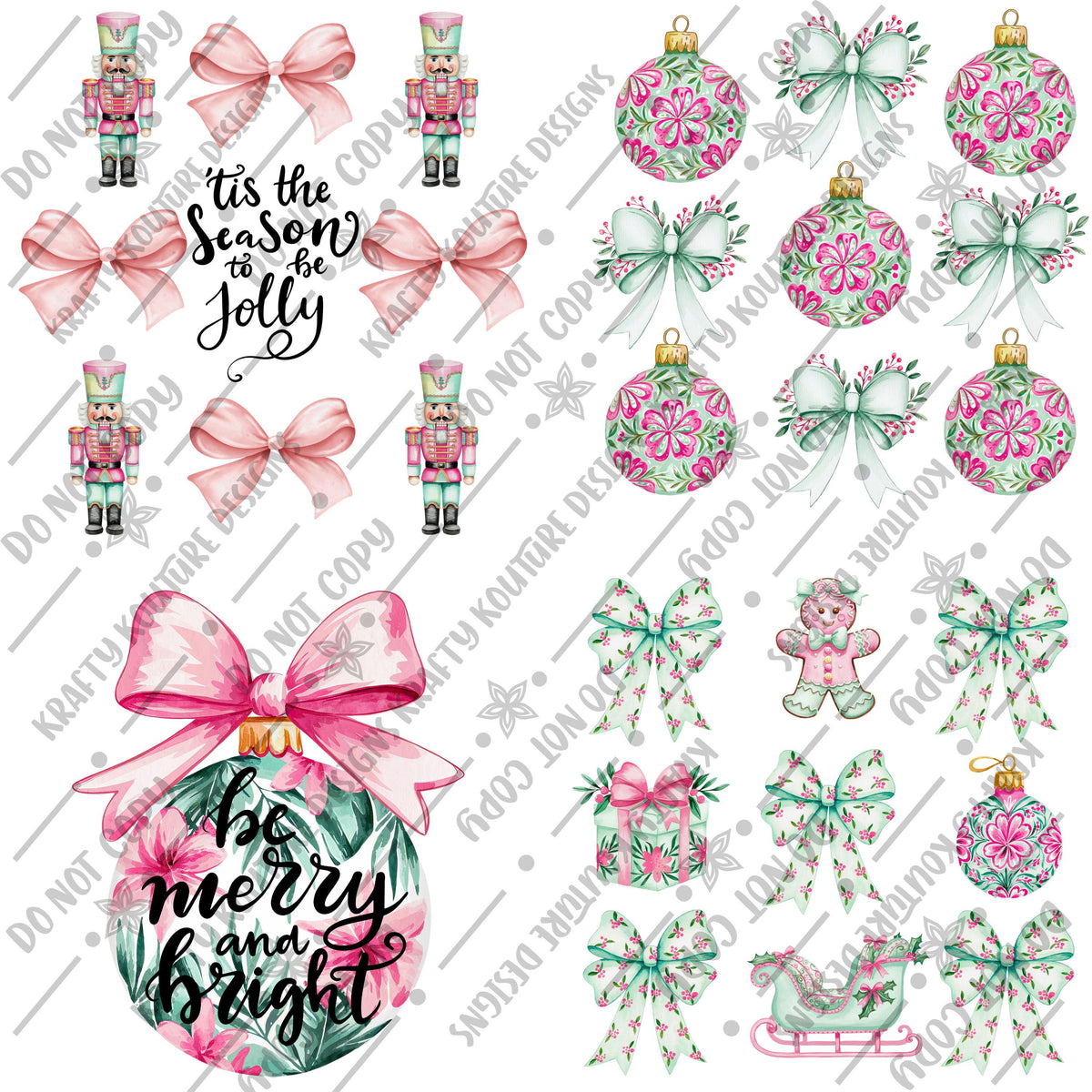 Coquette Preppy Christmas PNG Bundle: 4 Designs (Digital Download)