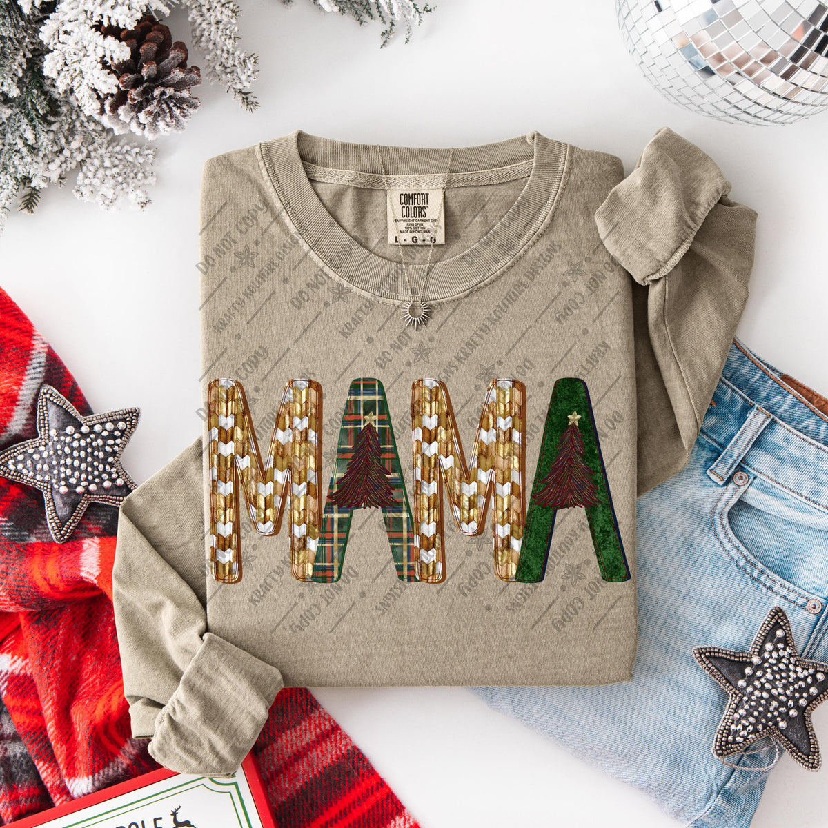 Christmas Tree Mama PNG, Faux Painted Design (Digital Download)